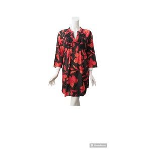 Soft Surroundings Black Orange Floral Embroidered Thin Cotton Tunic Dress XL